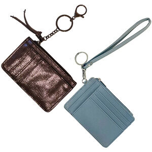 2-Pack Keychain Cardholder Wallets — Blue Wristlet + Metallic Bronze NWOT